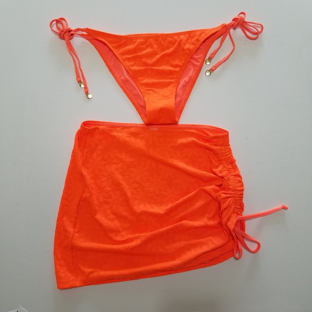 NWOT Bebe Neon Swim Floral Bikini Bottom and Cover Orange Size‎ M
